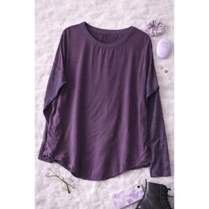 Lou & Grey Women's Crewneck Mixed Media Blouse Dolman Long Sleeve Maroon Size M